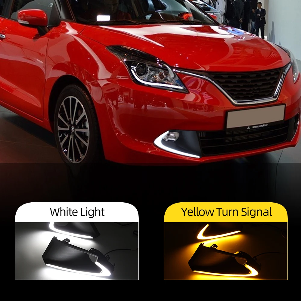 Car LED DRL Daytime Running Lights Fog Lamp with yellow turn signal For Suzuki Baleno 2016 2017 2018 2019