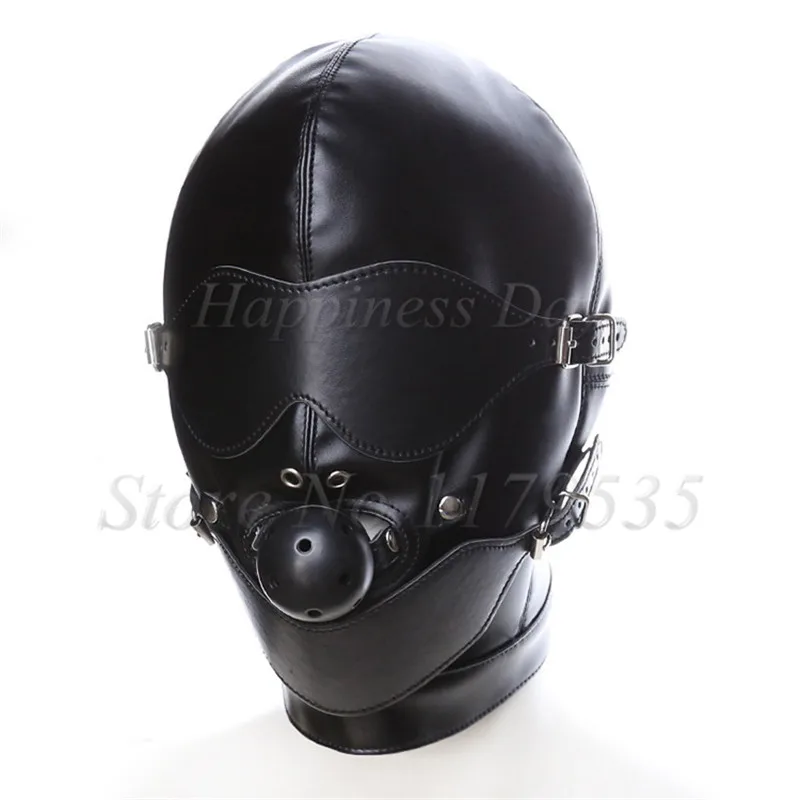 Fetish Sex Mask Bdsm Bondage Sexy Headgear Open Mouth Gag Blindfold Leather Restraint Hood Mask Sex Toys for Couples Adult Games