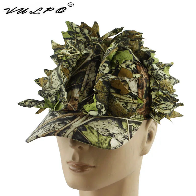 Outdoor Tactical Camouflage Cap With Bionic Leaf Camo Hunting Hat Sniper Hidden Jungle Hat