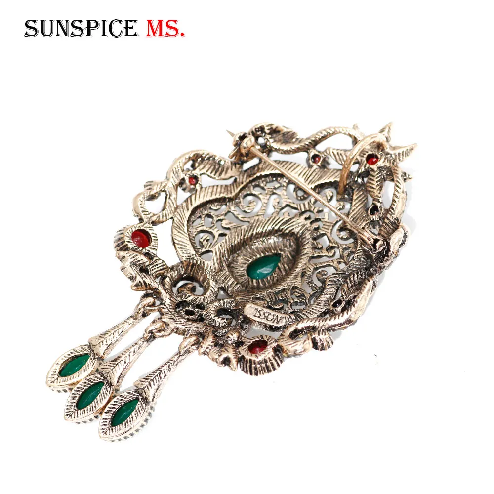 Sunspicems Bohemia Crystal Brooch Pins Turkish Metal Scarf Clothing Flower Broches Brooches Arab Gray Stone Jewelry Christmas