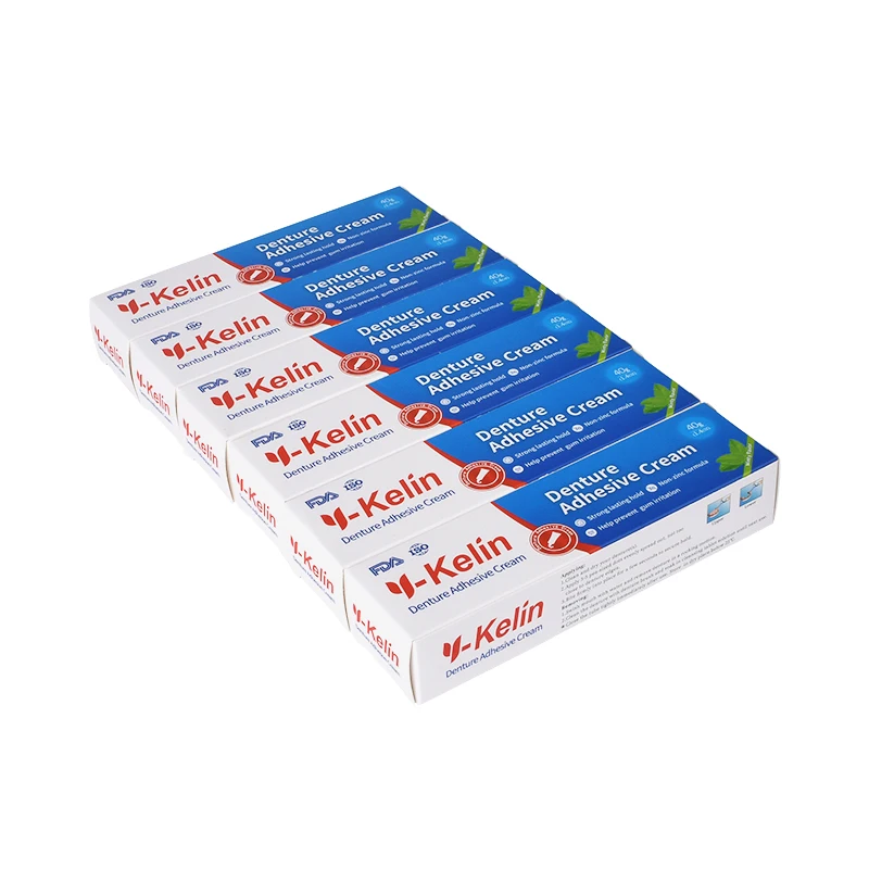 Hot Sale Y-Kelin Denture Care Adhesive Cream Strong Hold 40 Gram 12 Packs for Upper and Lower Secure Send A Gift