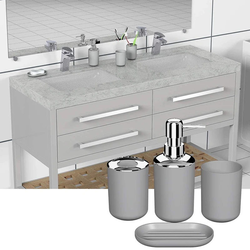 4 pezzi di Plastica Set di Accessori Da Bagno, Vasca Da Bagno Toilette Pennello Set di Accessori con Spazzolino Da Denti Holder, Holder Spazzolino Cup