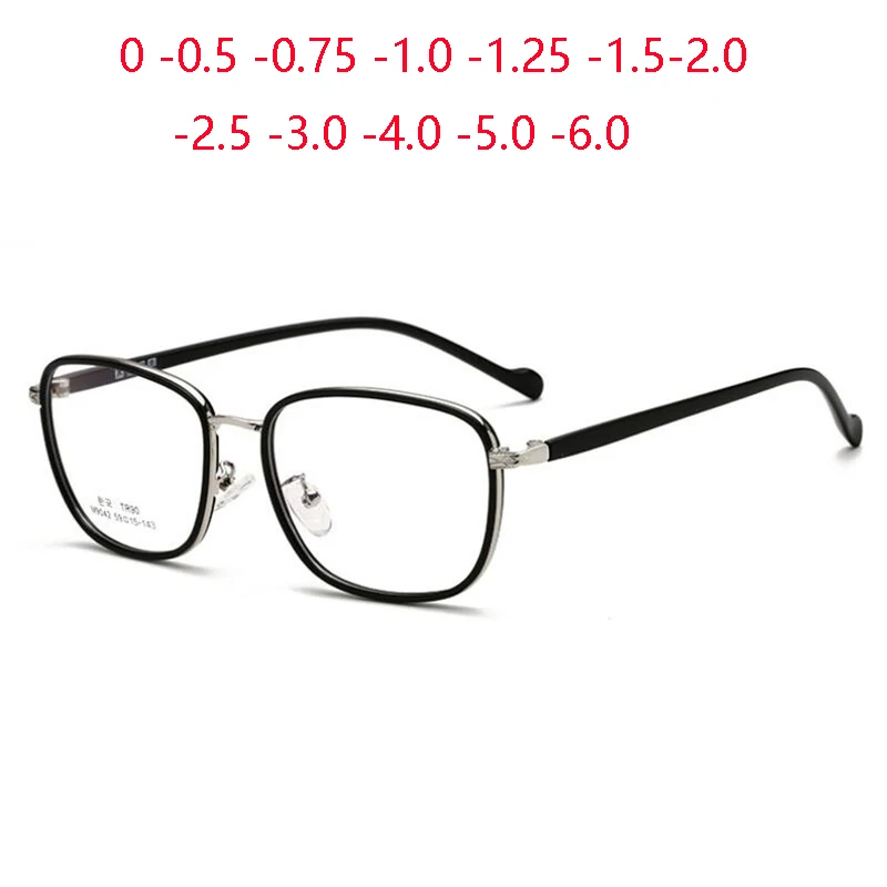 

Metal Square Students Myopia Glasses Finished Women Men Literary Style Short-sight Prescription Eyeglasses 0 -0.5 -0.75 To -6.0