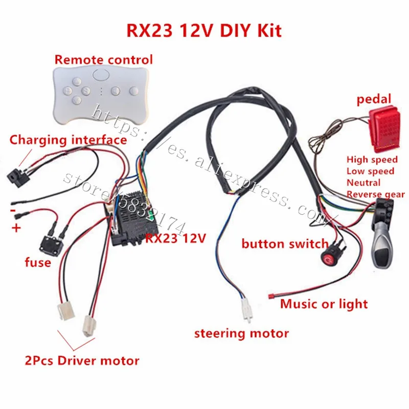 Auto elettrica per bambini 12V 24V Kit di cavi e interruttori modificati fai-da-te, con auto elettrica per bambini autoportante con telecomando