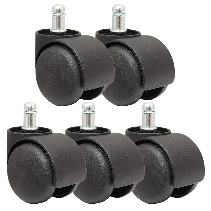 50mm Office Chair Roller Castor Wheels - Set of 5 - Black