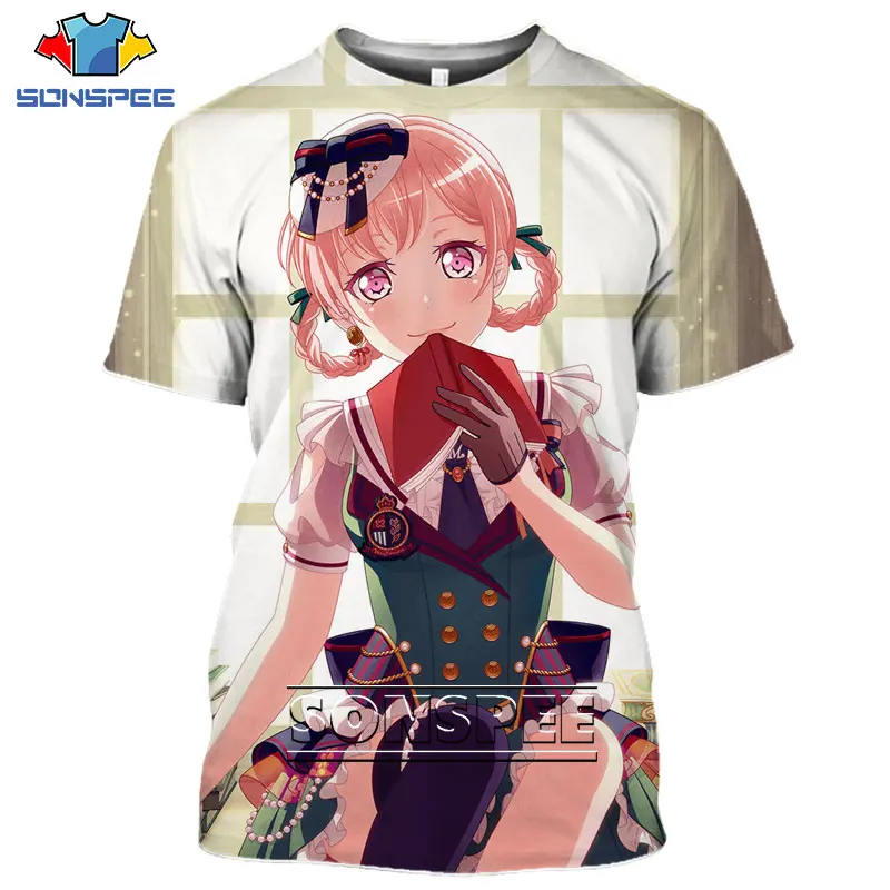 SONSPEE 3D Print Men Women Tshirts Anime Bang Dream T-shirts Short Sleeve Harajuku Sexy Loli Girl Kawaii Summer Casual Tshirts