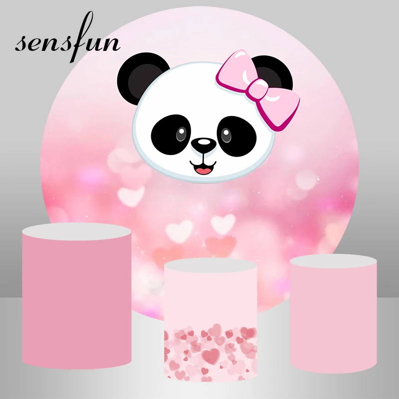 Sensfun Round Circle Panda Backdrop Pink Girls 1st Birthday Baby Shower Newborn Photography Backgrounds For Photo Studio Custom