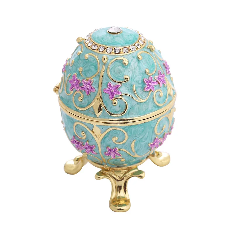 Handmade Enamel Flower Colored Drawing Easter Egg Jewel Case Jewelry Storage Box Metal Handicraft Home Furnishing Articles