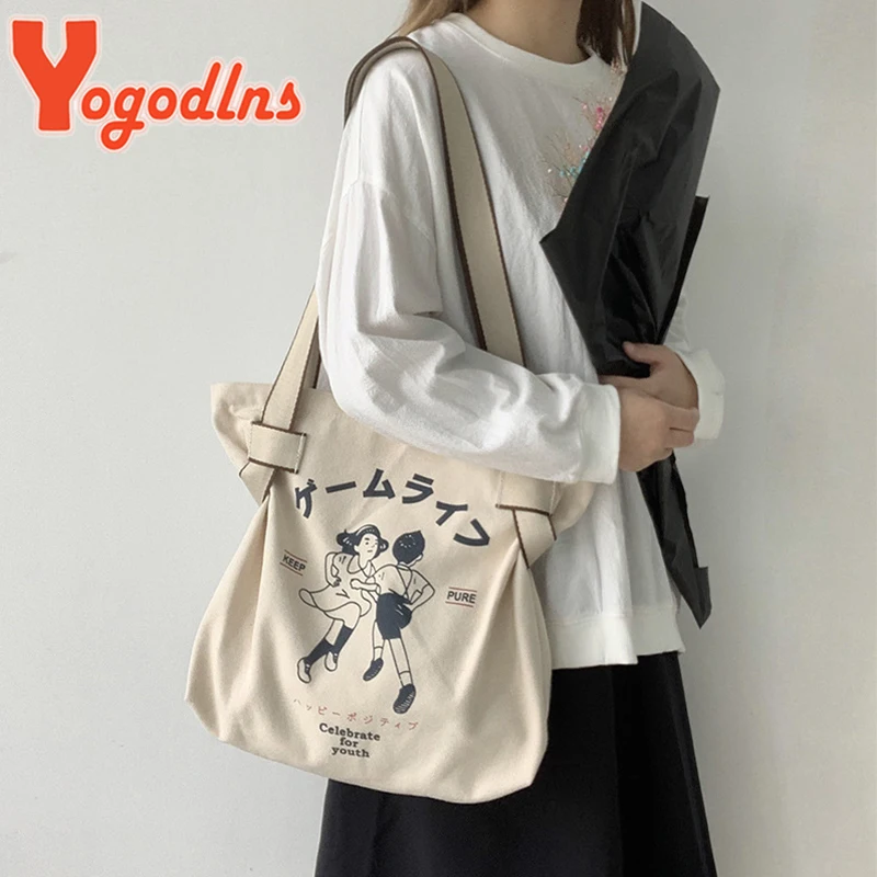 Borsa Tote in tela di grande capacità per le donne che stampano la borsa a tracolla giapponese da viaggio per la scuola dell\'adolescente