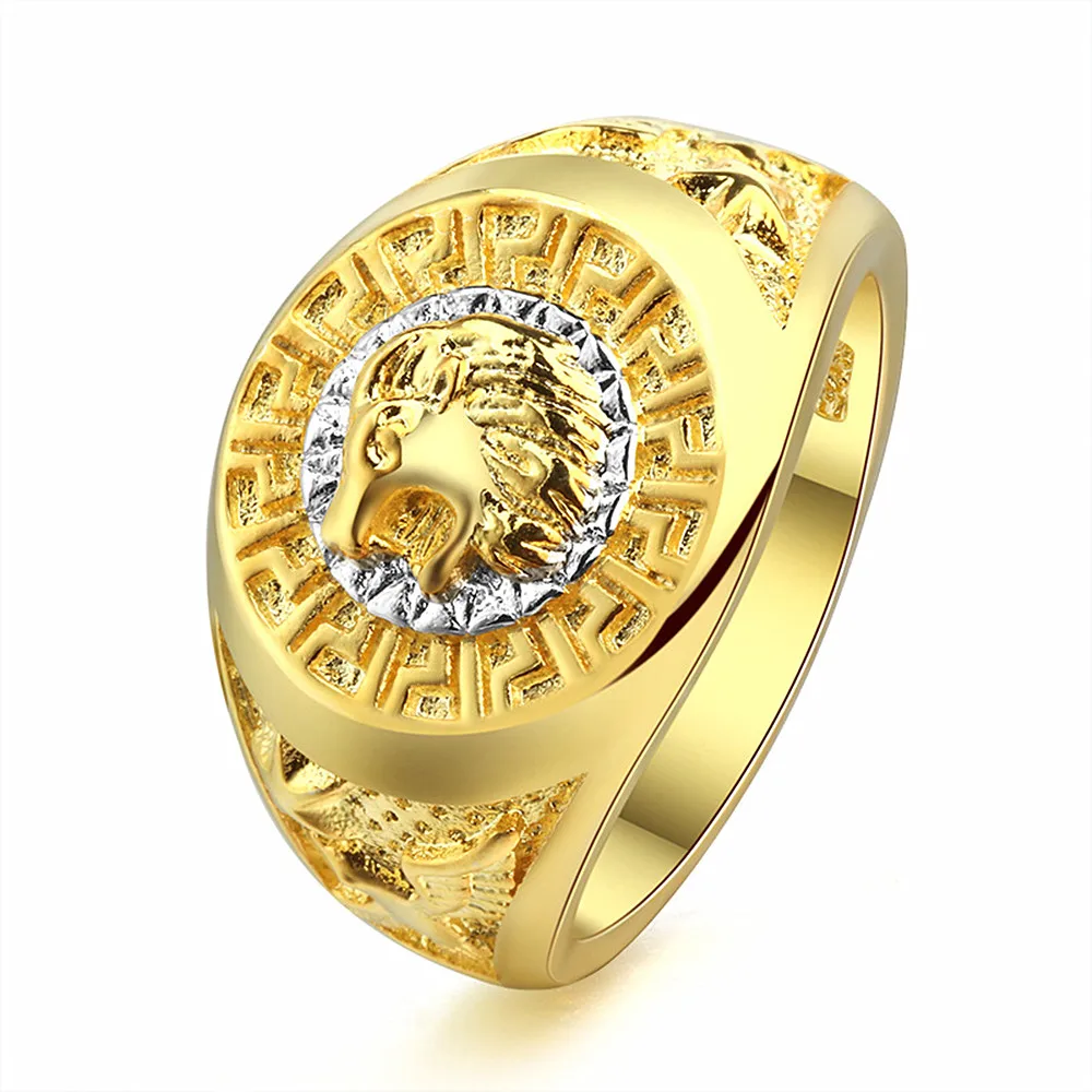 Trendy Lion Signet Rings for Men 18k Gold Filled Vintage Carving Finger Bands Jewelry Cool Hiphop Masculine Accessories Hot Sale