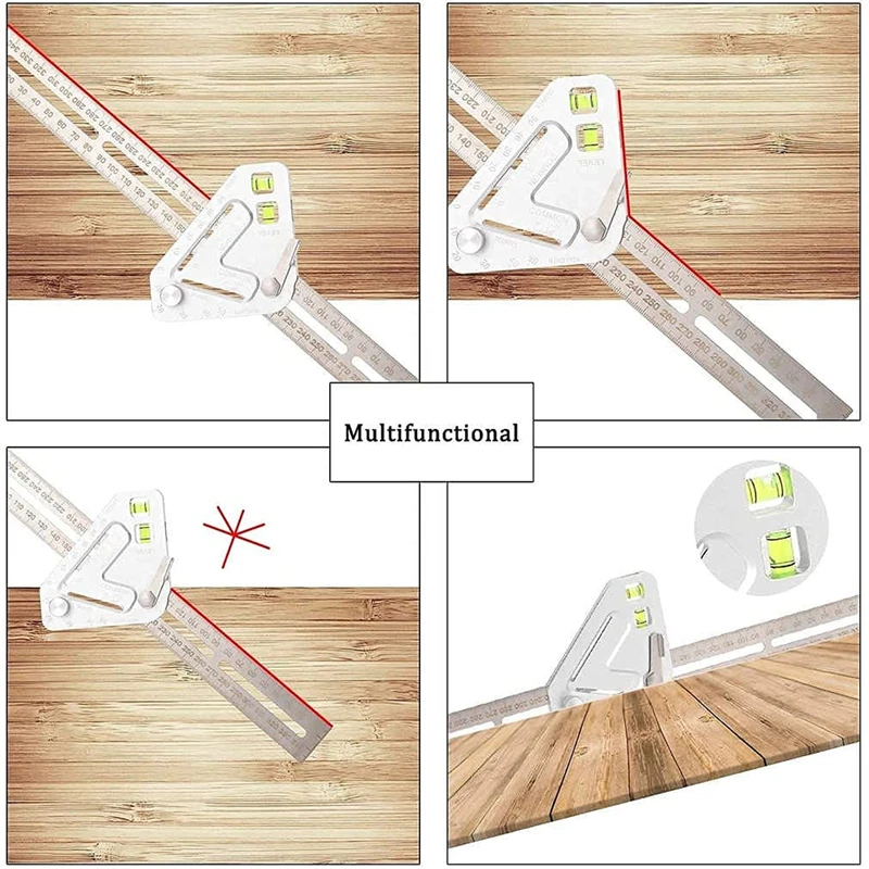 Revolutionary Carpentry Ruler Angle Ruler Multifunctional Woodworking Triangle Level T Ruler with 2 Bubbles Measuring Tool