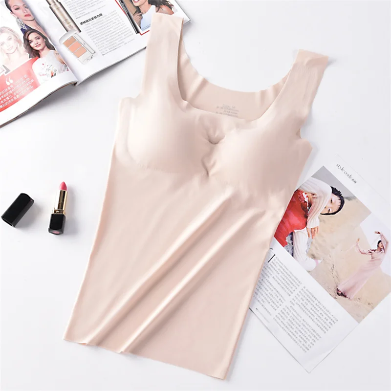 Ice Silk Tank Top Wireless Paded Lingerie Push Up Seamless Padded Vest Crop Top Tee Camisole Feminino Sleep Cami Soutien Gorge