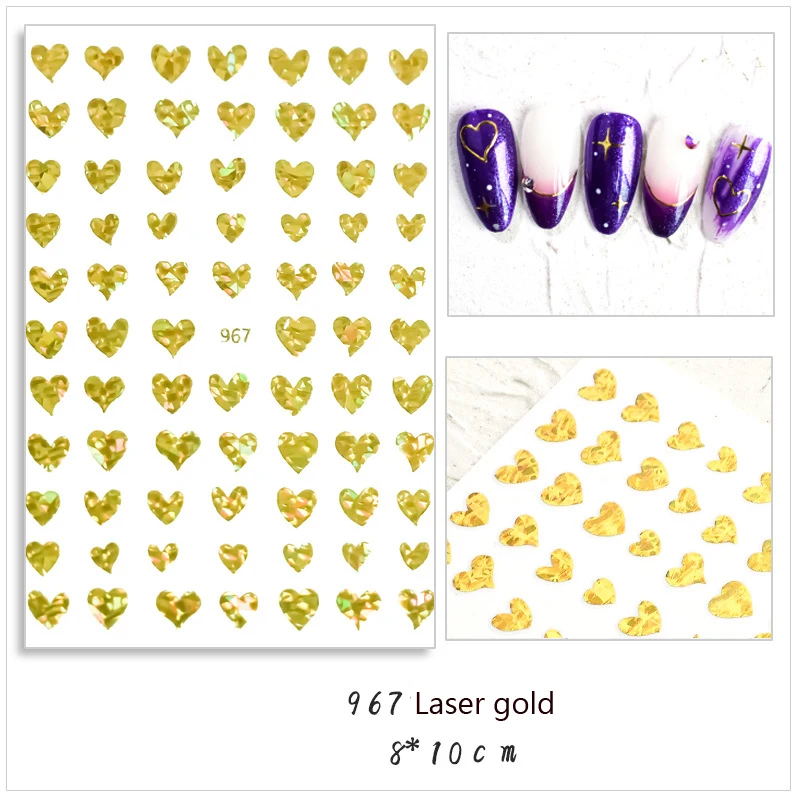 10PCS Love Color 3D Self-adhesive Nail Art Sticker Laser Style Decorative Applique Used on Nail Art Stickers For Nails