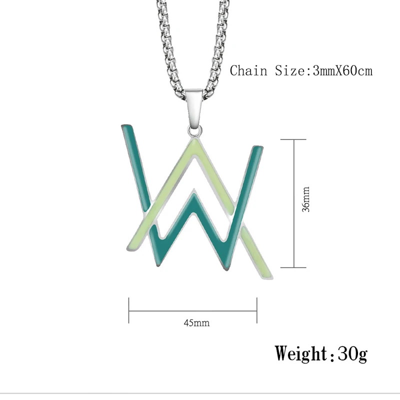 Stainless Steel Night Glowing Necklace Alan Walker Luminous Pendant Necklace AW Letter Glow Popular Jewelry Hip Hop Rock Star