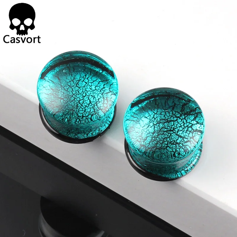 Casvort 2PCS Multi Color Glass Ear Tunnels Piercing Stud Expanders Earrings Spiral Ear Plugs Strechers Fashion Body Jewelry