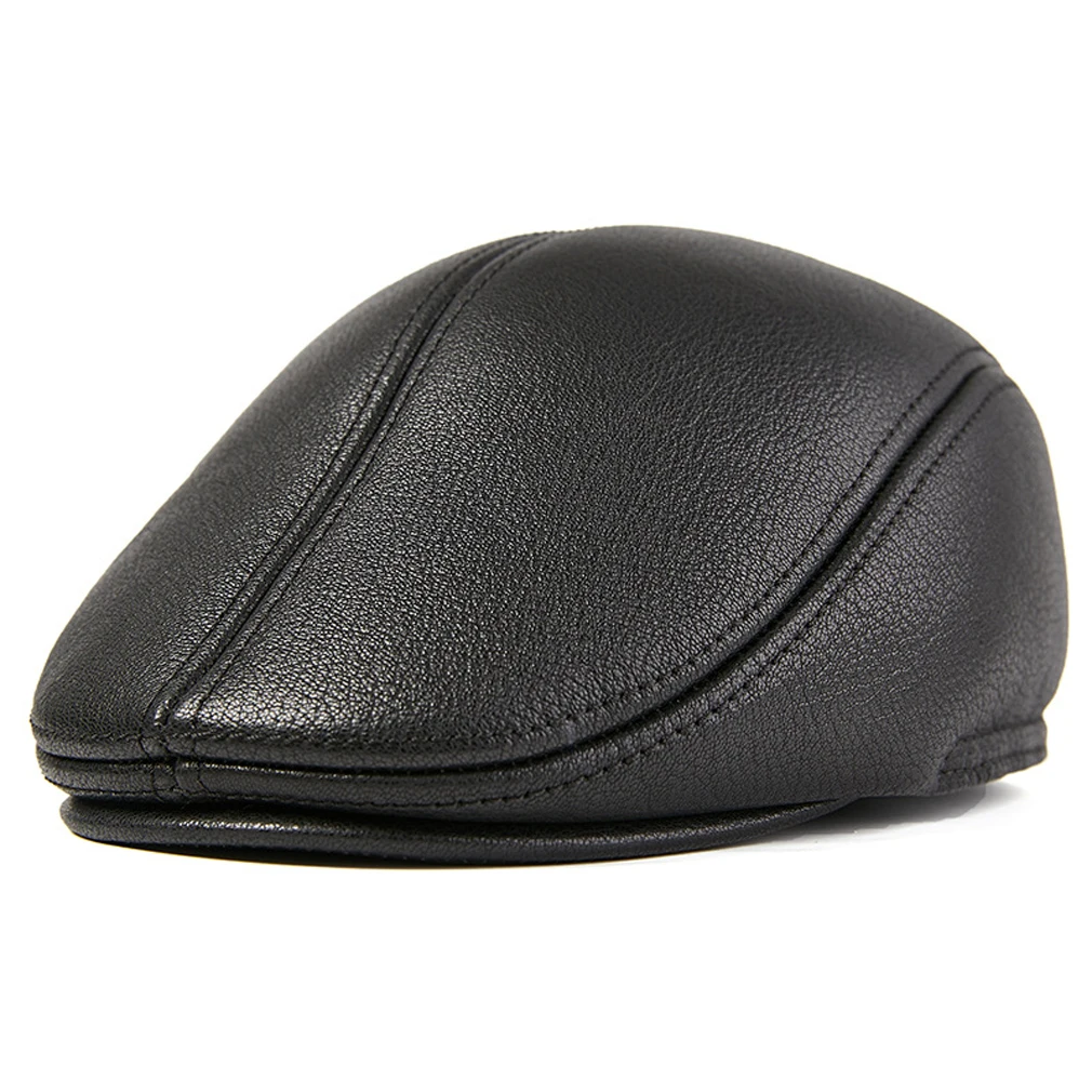 

100% Real Leather Men Gatsby Newsboy Cap Ivy Hat Golf Cabbie Ear Flap Warm Cap