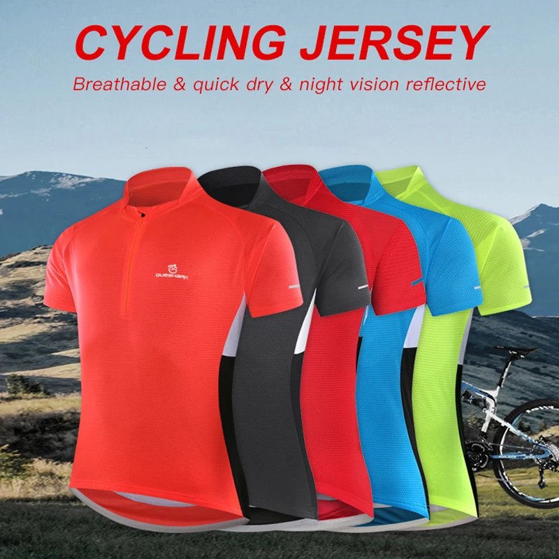 QUESHARK Men Short Sleeve Cycling Jersey MTB Mountain Road Bike Downhill Shirt Top Quick Dry Riding Racing Bicycle Clothes