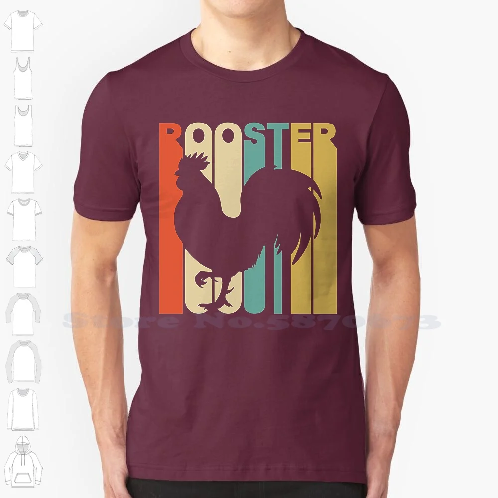 Top Tee 100% Cotton Humor Men Crewneck Tee Shirts Vintage Style Rooster Silhouette T Shirt