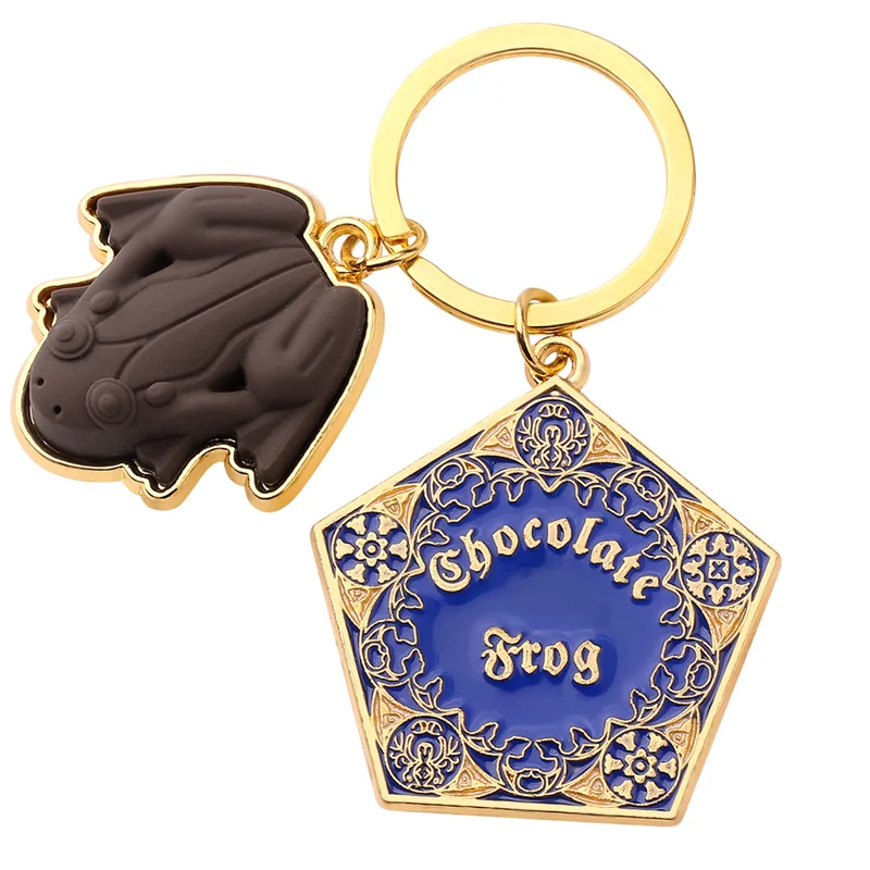 Classic Chocolate Frog Keychain Gold Color Metal Pendant Magic School Keyring Chain Ornament Cosplay Jewelry Accessories Gift