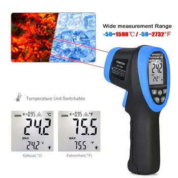 BTMETER BT-1500 lazer termometre tabancası pirometre 30:1,-58 ℉-2732 ℉(-50 ℃ 1500 ℃) yüksek sıcaklık kızılötesi termometre dijital IR sıcaklık
