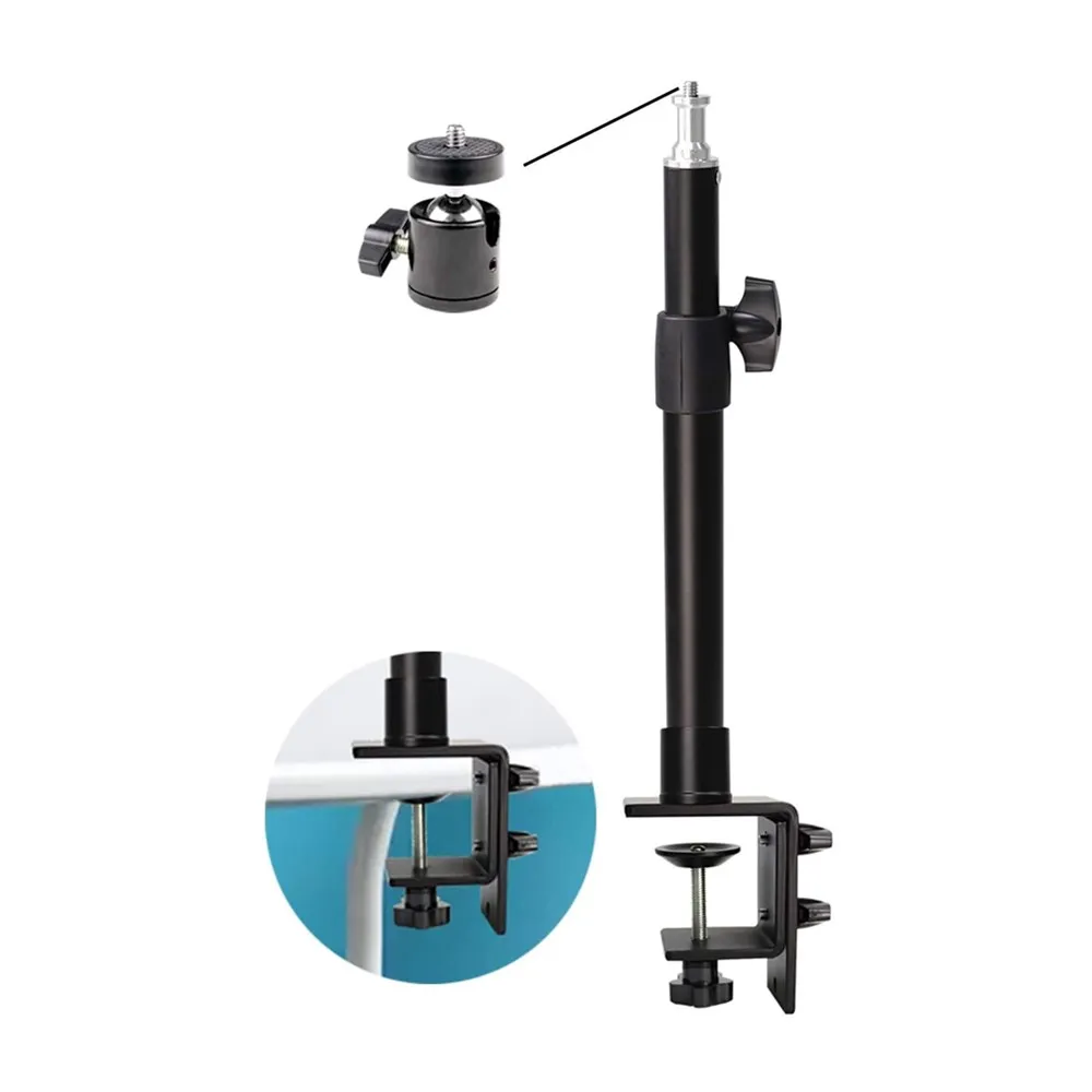 C-clamp-Soporte de luz de escritorio giratorio de 360 grados, soporte de aluminio ajustable con anillo de luz LED RGB para vídeo