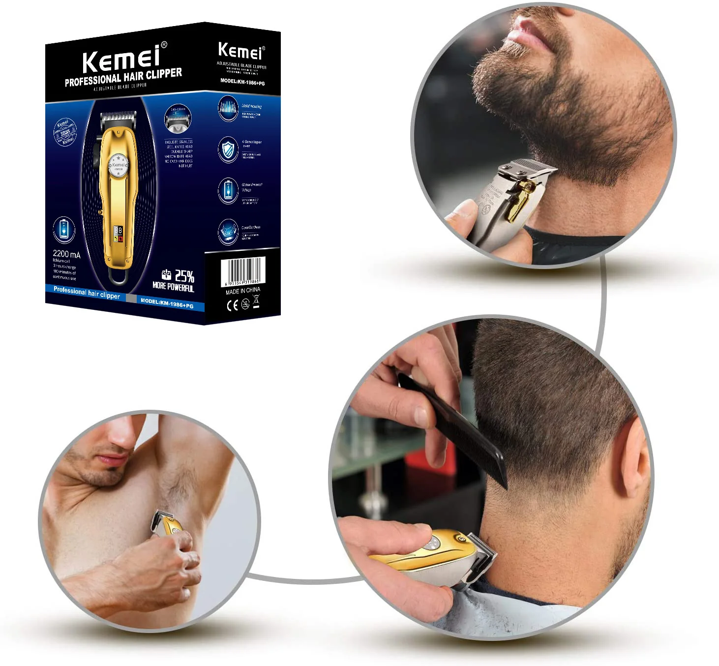 Kemei Professional Barber Cordless Hair Clippers for Men Hair Beard Trimmer Adjustable LCD Display Cutting Grooming Haircut Kit