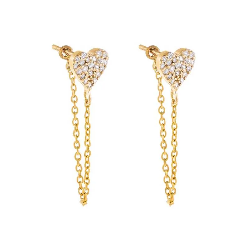 CRMYA Cute Chain Stud Earrings Heart Cubic Zirconia Silver Gold Filled Piercing Dangle Tassel Earrings Jewelry Wholesale