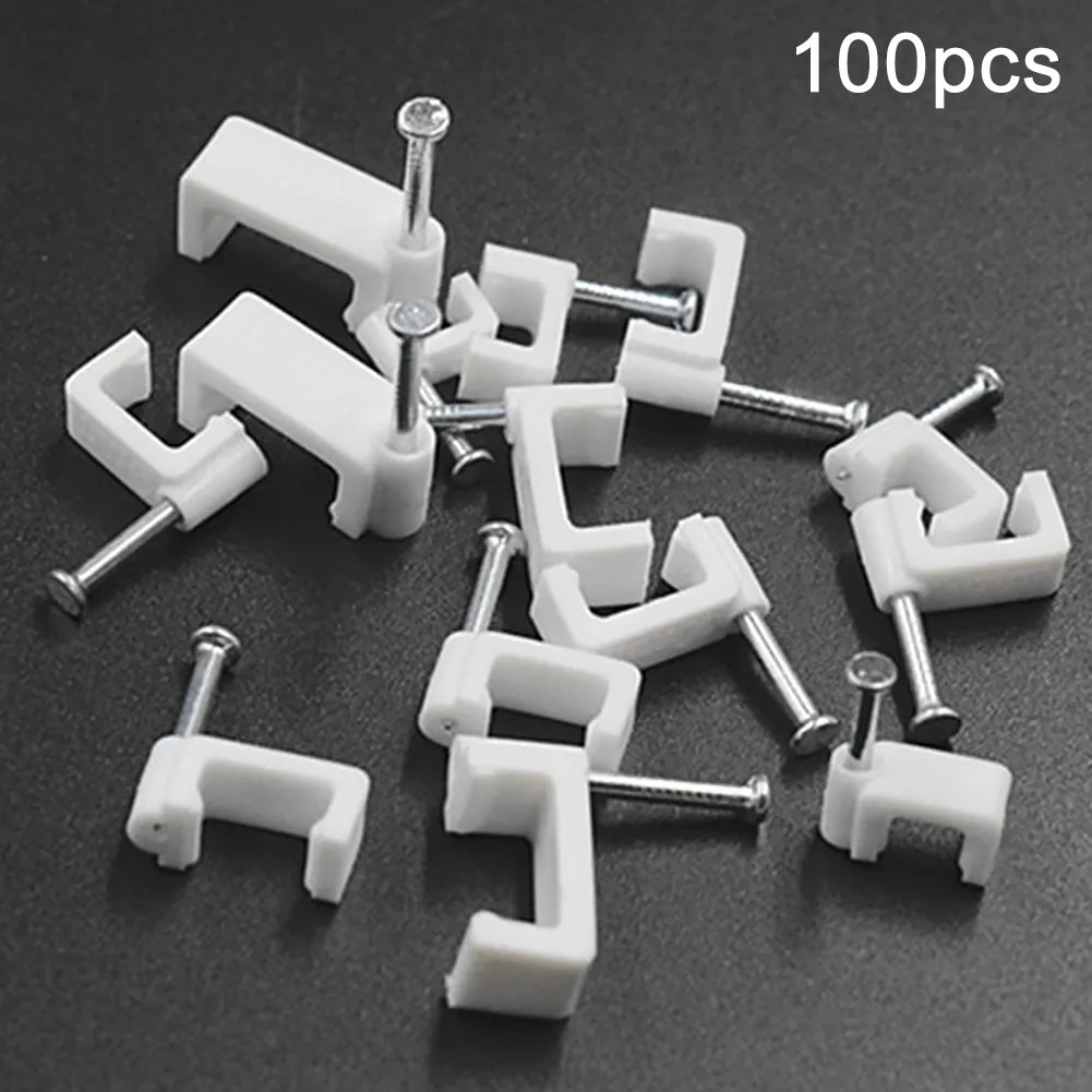 100Pcs Multipurpose Wall Home Supplies DIY Square Clamp Office Trough Sub Line Wire Card With Nail Fixing Cable Clip Mount