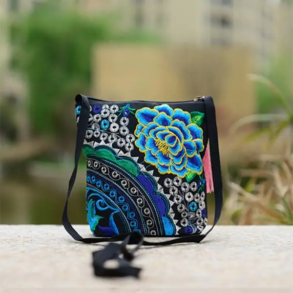 Fashion Women Ethnic Peony Min Shoulder Bag Embroidery Crossbody Handbag Tote Random Color Best Sale-WT