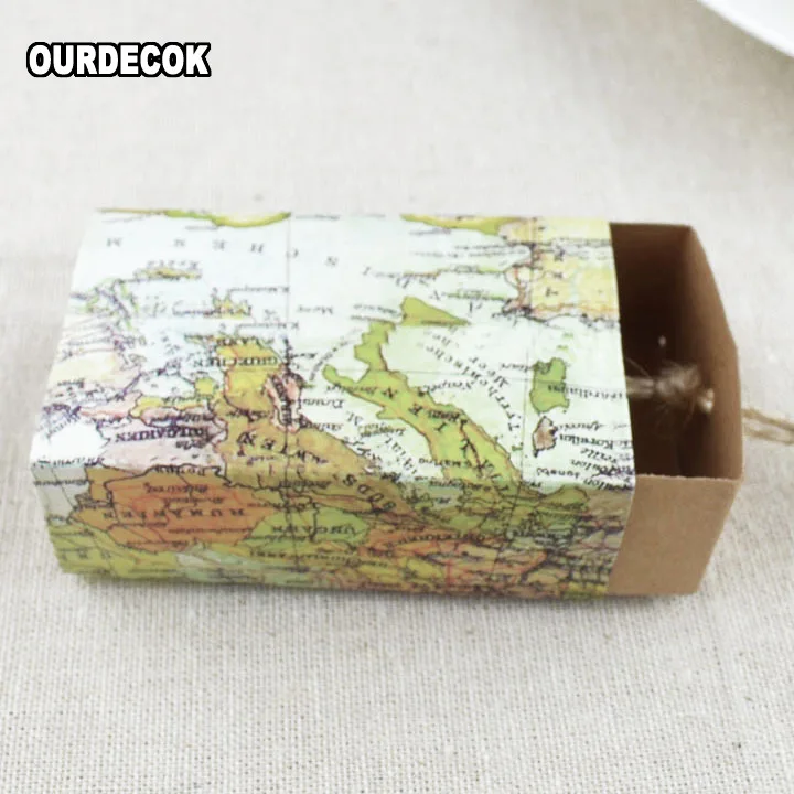 100 Pcs/lot World Map Cuboid Wedding Paper Favor Candy Boxes Gift Boxes with String Wedding Birthday Party supply For Christmas