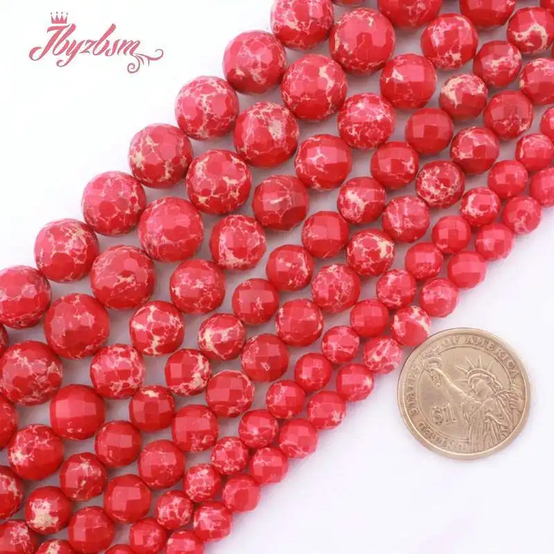 

Natural Round Sea Sediment Red Faceted 6/8/10/12mm Loose Stone Beads For DIY Jewelry Making Necklace Bracelet Strand 15"