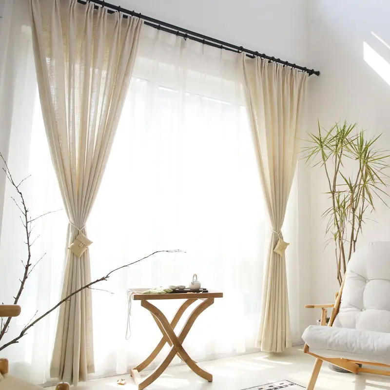 

Large size Linen Curtain for Living Room Bedroom pure color cotton linen curtains tulle fabrics custom size