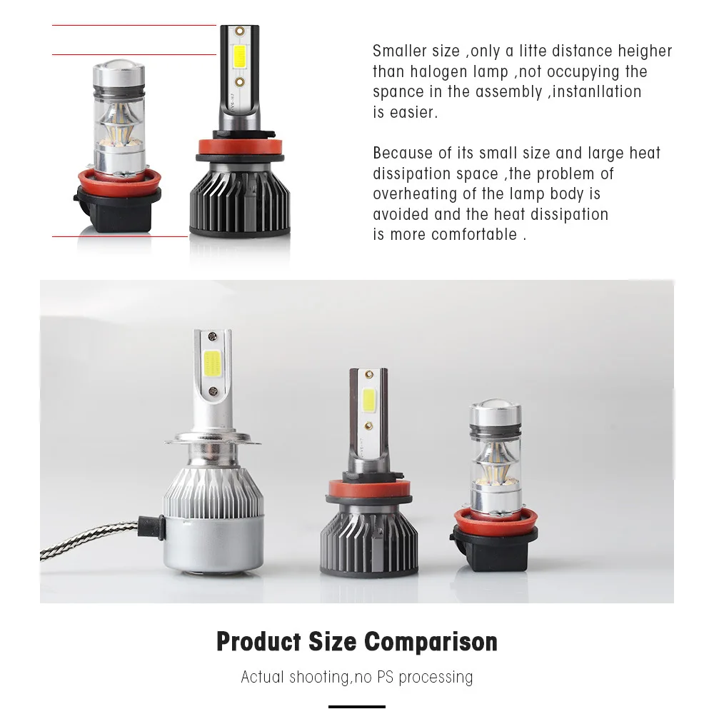 PAMPSEE 12000LM H11 H1 H3 H4 H7 LED Car Headlight Bulbs 76W 6000K 9005 HB3 9006 HB4 H8 H9 Auto Fog Lights 12V 24V led S6