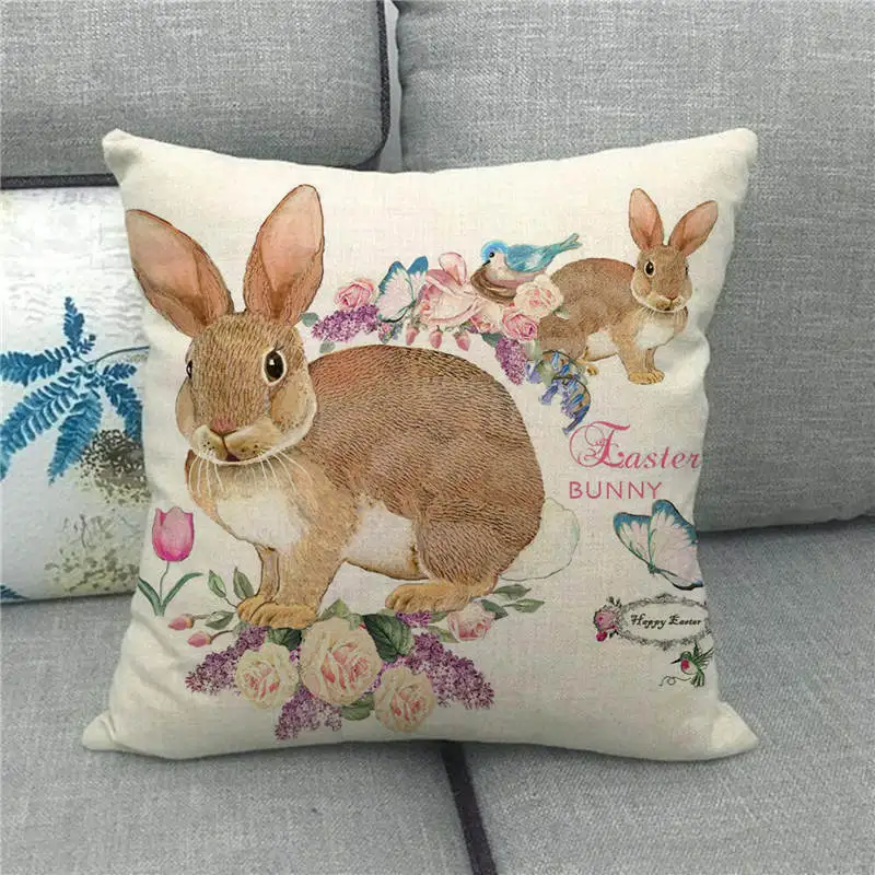 Easter Egg Rabbit Linen Cushion Cover Sofa Office Pillowcase Cushion Car Seat Cushion Cover Easter Decor Party Home Decor