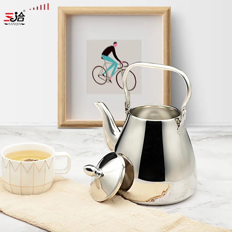 Sanqia High Quality Simple Style Stainless Steel Lift Pot Metal Teapot with Filter Tea Kettle with Strainer Infuser