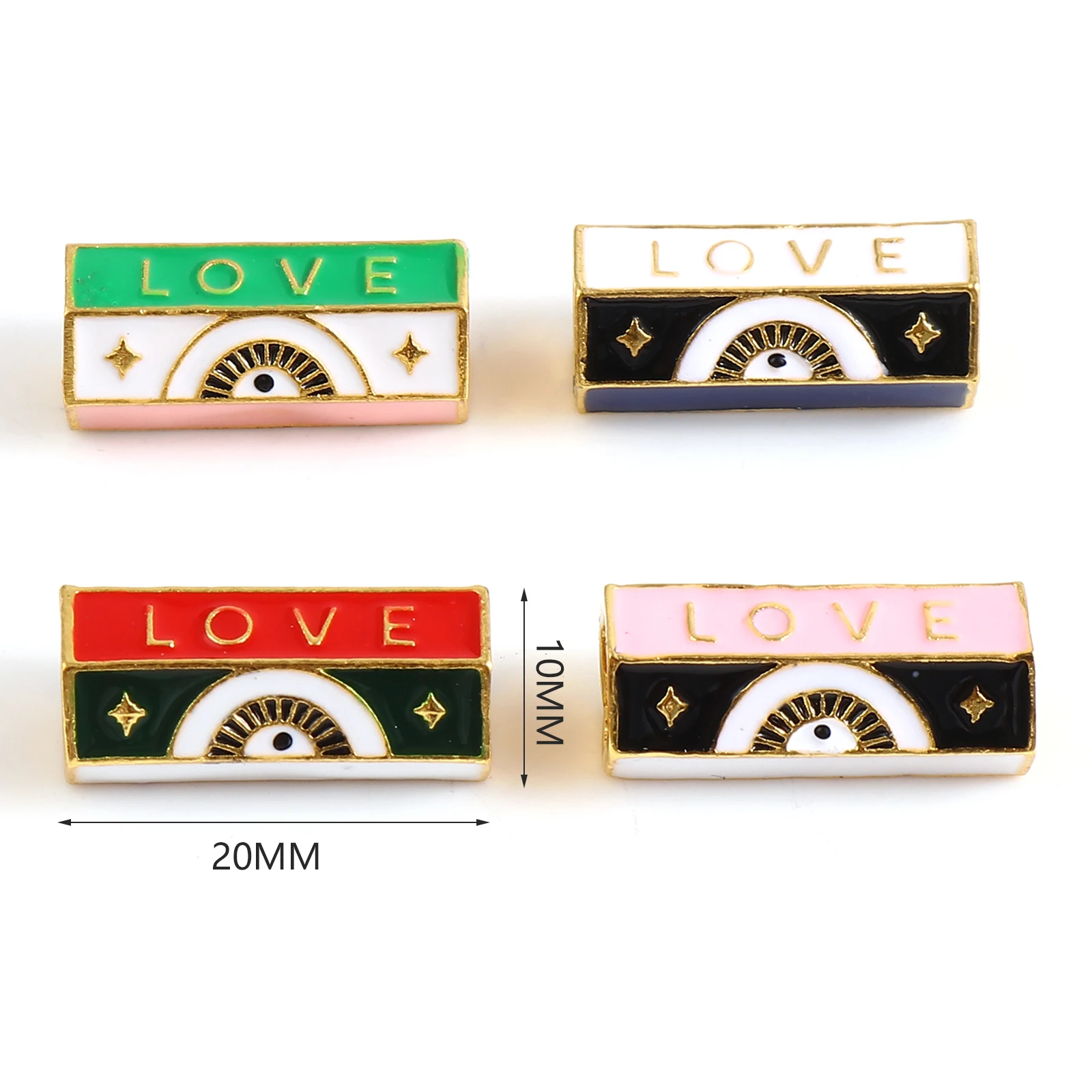 1 Piece Religious Large Hole Charm Beads Enamel Evil Eye Metal Hexagonal Prism Loose Beads Gold Color For DIY Jewelry Pendants