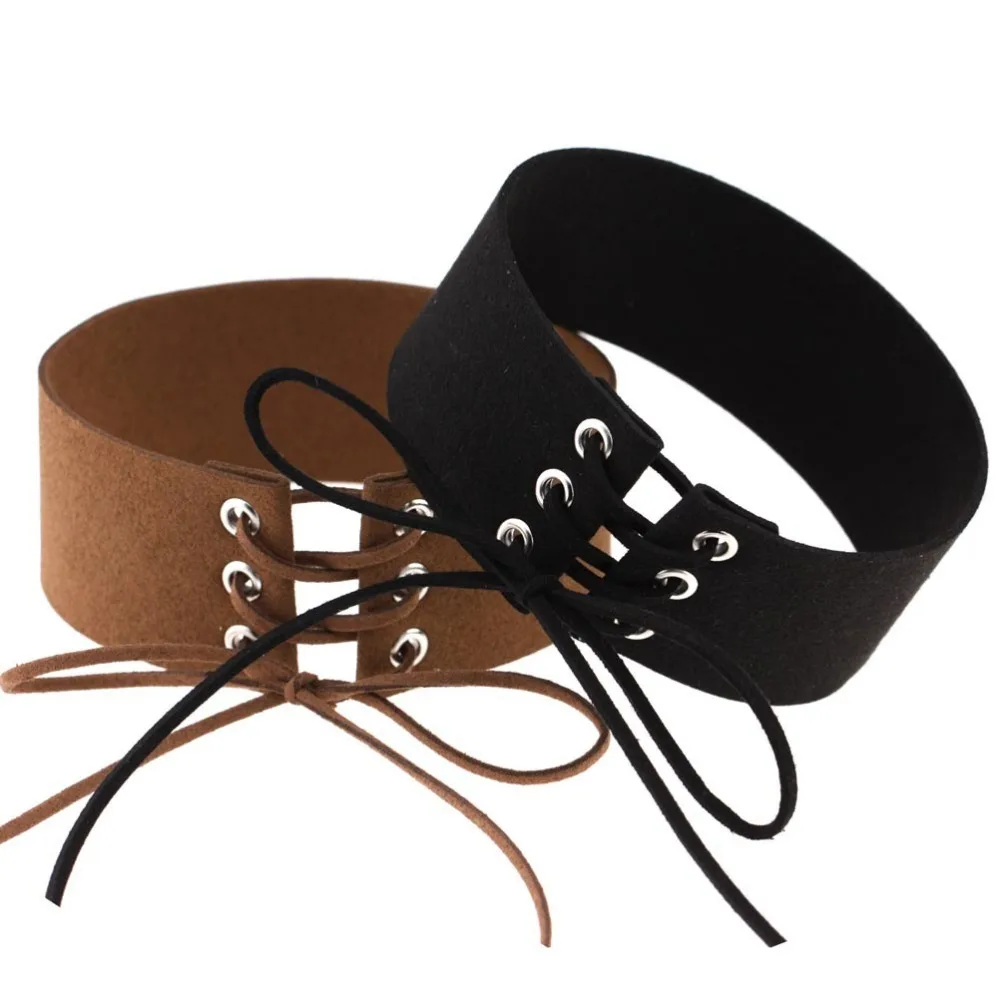 Gargantilla gótica Medieval Punk con cordones para mujer, collar de terciopelo negro, gargantillas góticas, cuello Boho Harajuku, collar grueso grande