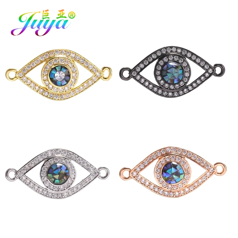 Juya Handmade Rainbow Gold/Silver Color Shell Fatima Evil Eye Connector Charms For DIY Greek Turkish Eye Jewelry Making Supplies