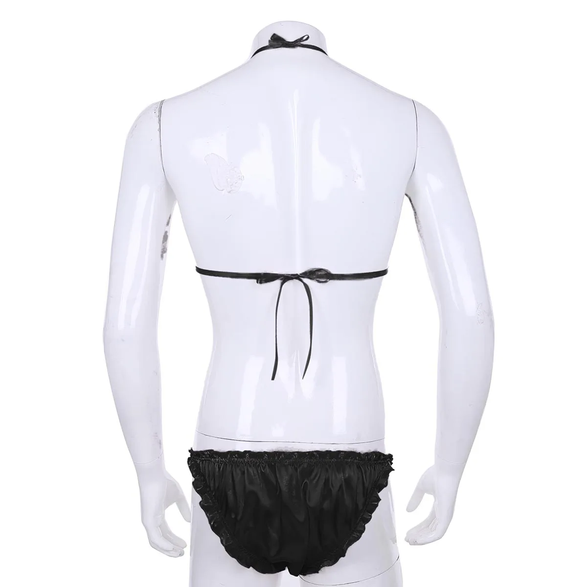 Conjunto de pijama de satén sedoso con volantes para hombre, ropa interior, lencería, bragas, 2 uds.