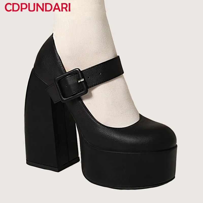 Black White Mary Janes Super Thick High Heels Platforms Pumps For Women Spring Summer Shallow Party Chunky Dance Shoes Ladies