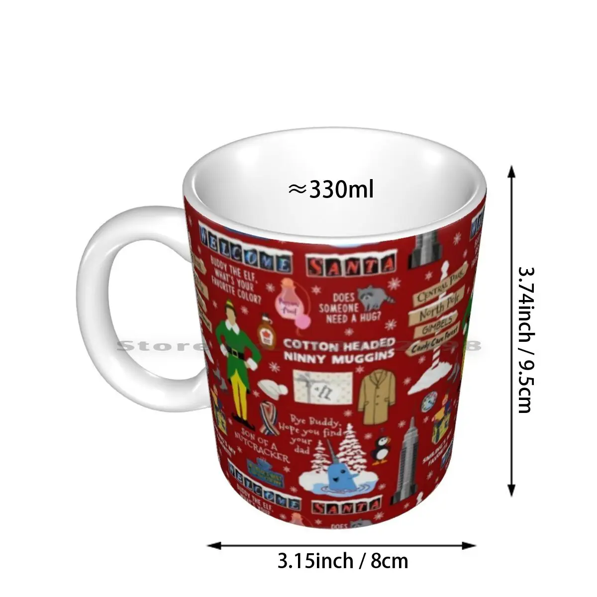 Buddy The Elf Collage , Red Background Ceramic Mugs Coffee Cups Milk Tea Mug Elf Buddy The Elf Elf Movie Christmas Christmas