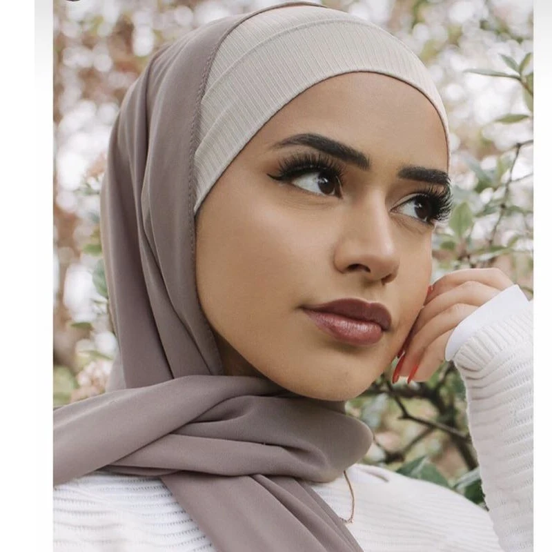 Tampas Hijab Underscarf com nervuras para Mulheres Muçulmanas, Hijabs internos elásticos femininos islâmicos, sob o boné do lenço, Headband, Tube