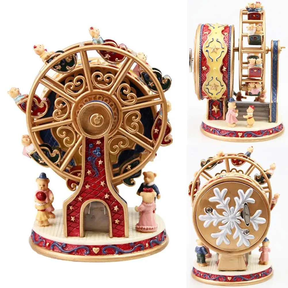 2021New Rotatable Carousel Ferr-is Wheel Resin Music Box Clockwork Home Decor Cranked Music Box Gift For Children Girlfriend