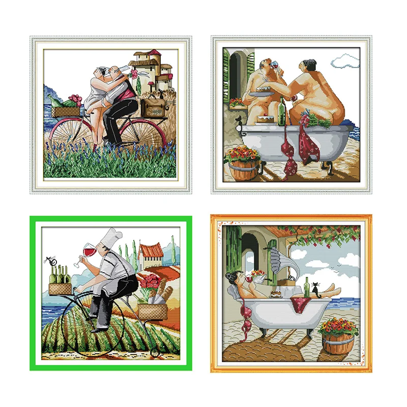 Enjoy Life Series Character Pattern Count Cross Stitch Set 14ct 11ct Pattern Needlework Embroidery Kit Home Decoration Painting