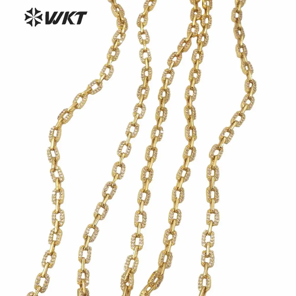 WT-BC145 Small Size Link Chain Jewelry Findings Fashon CZ Square Brass Necklace Precious Gold Hand Make Accessories