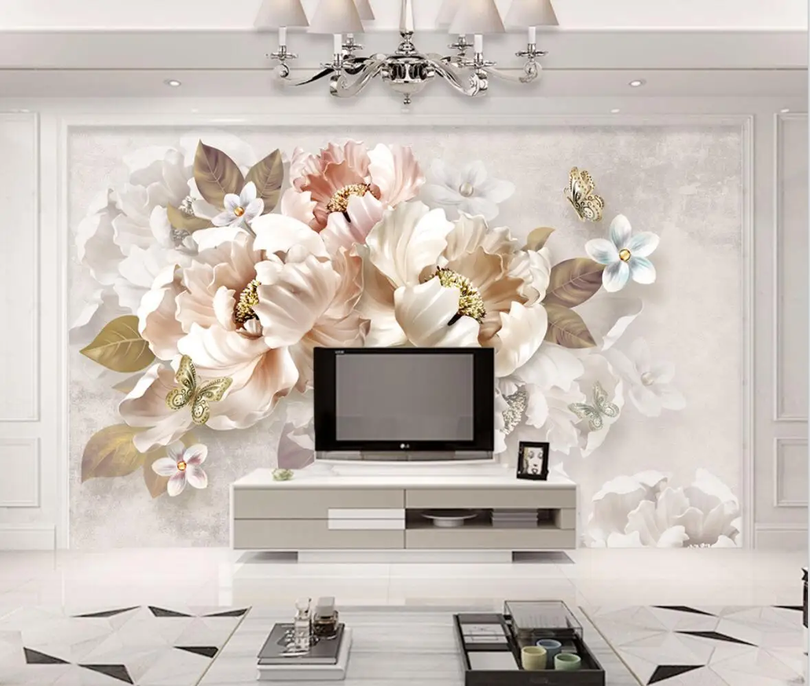 

Customized Wallpaper 3D Embossed Peony Mural Retro TV Background Wall Paper Tapestry Home Decor Living Room Bedroom 3d wallpaper