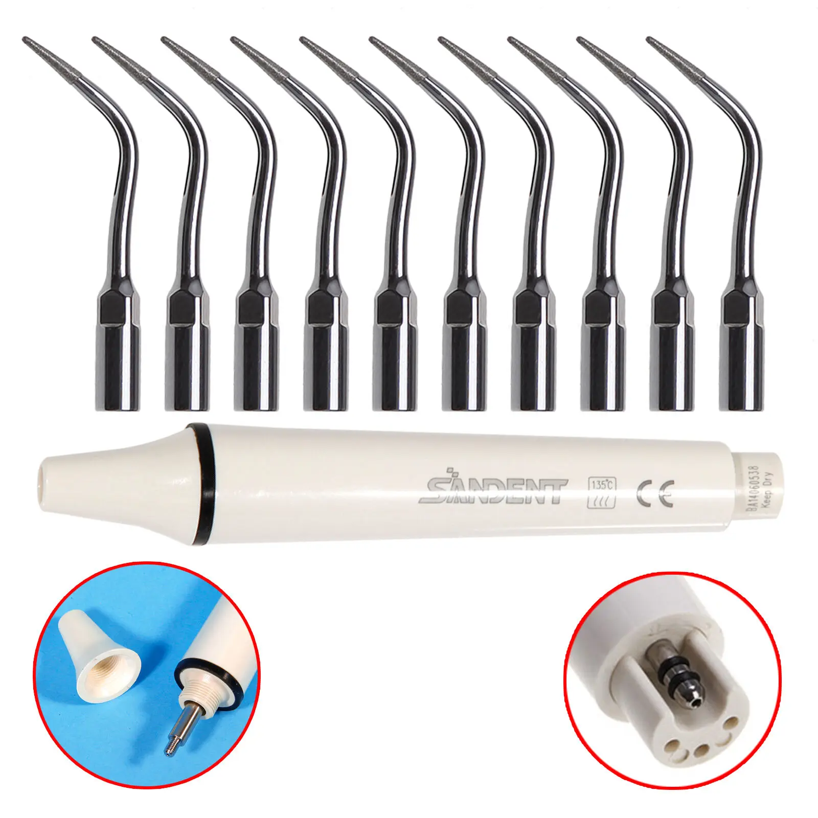

Dental Ultrasonic Detachable Piezo Scaler Handpiece +10*P4D Diamond Scaler Tip fit EMS