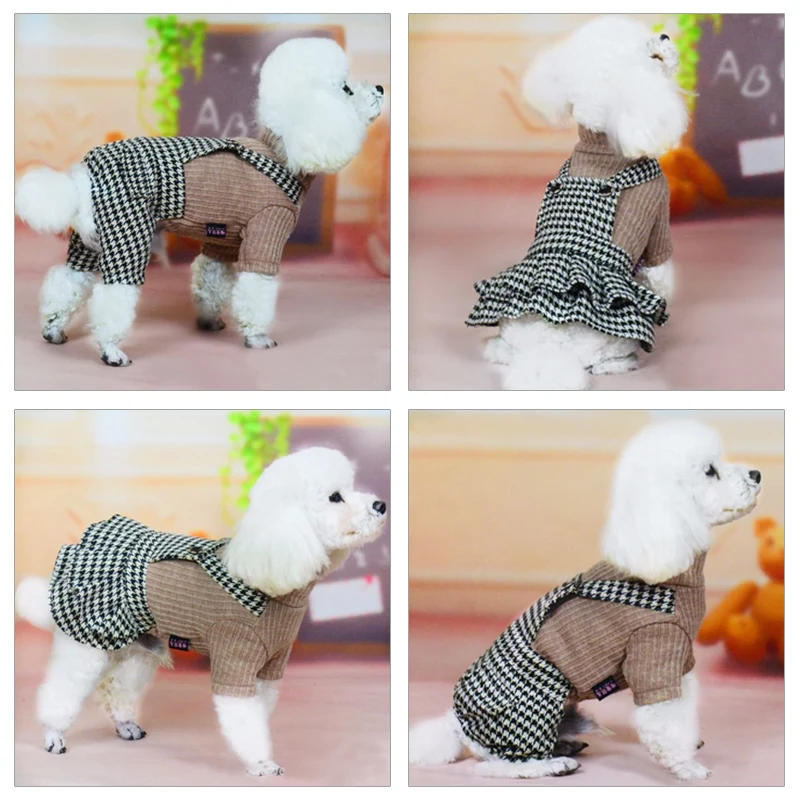 Warm Dog Jumpsuit Sweater Dog Dress Spring Winter Coat Lovely Dress for Small Dog Pet Clothes for Cats Bib Pants 30