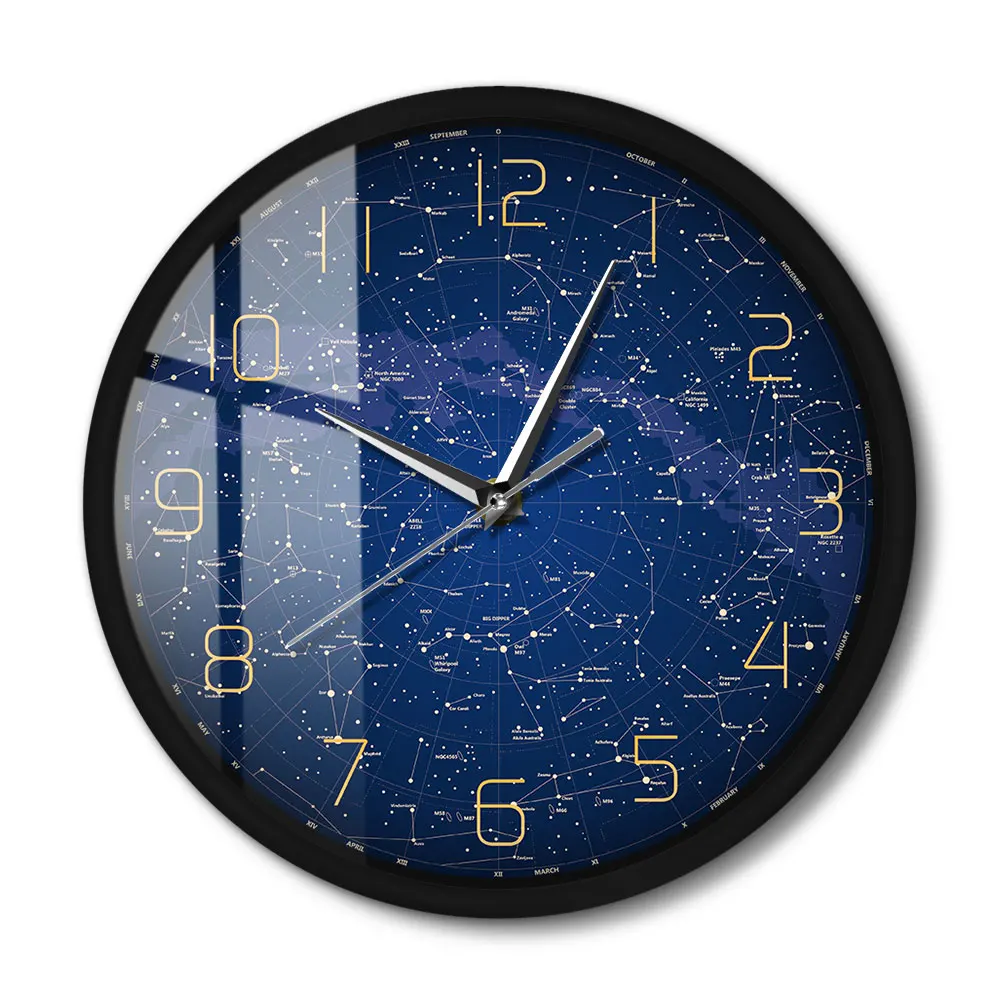 

The Evening Sky Map Sound Activated LED Lighting Wall Clock Northern Hemisphere Stars Chart Silent Swept Night Light Wall Clock