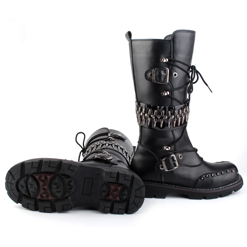 Men's Genuine Leather Boots Skull Gothic Punk Boots Motorcycle Boots Men Tactical Tactical Combat Boots Men Ankle Basic Boots